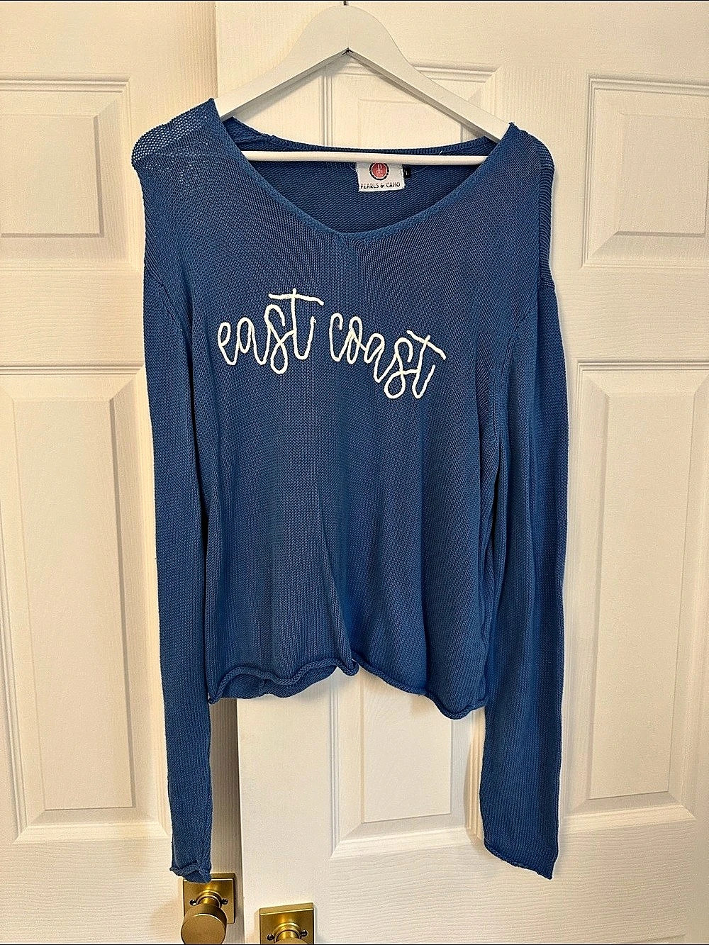 Pearls & Camo East Coast V-Neck Sweater Blue